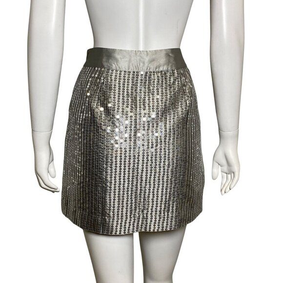 Y2K Gap Factory Silver Sequin Mini Skirt Womens Size 8 Lined Party Club - Picture 2 of 6